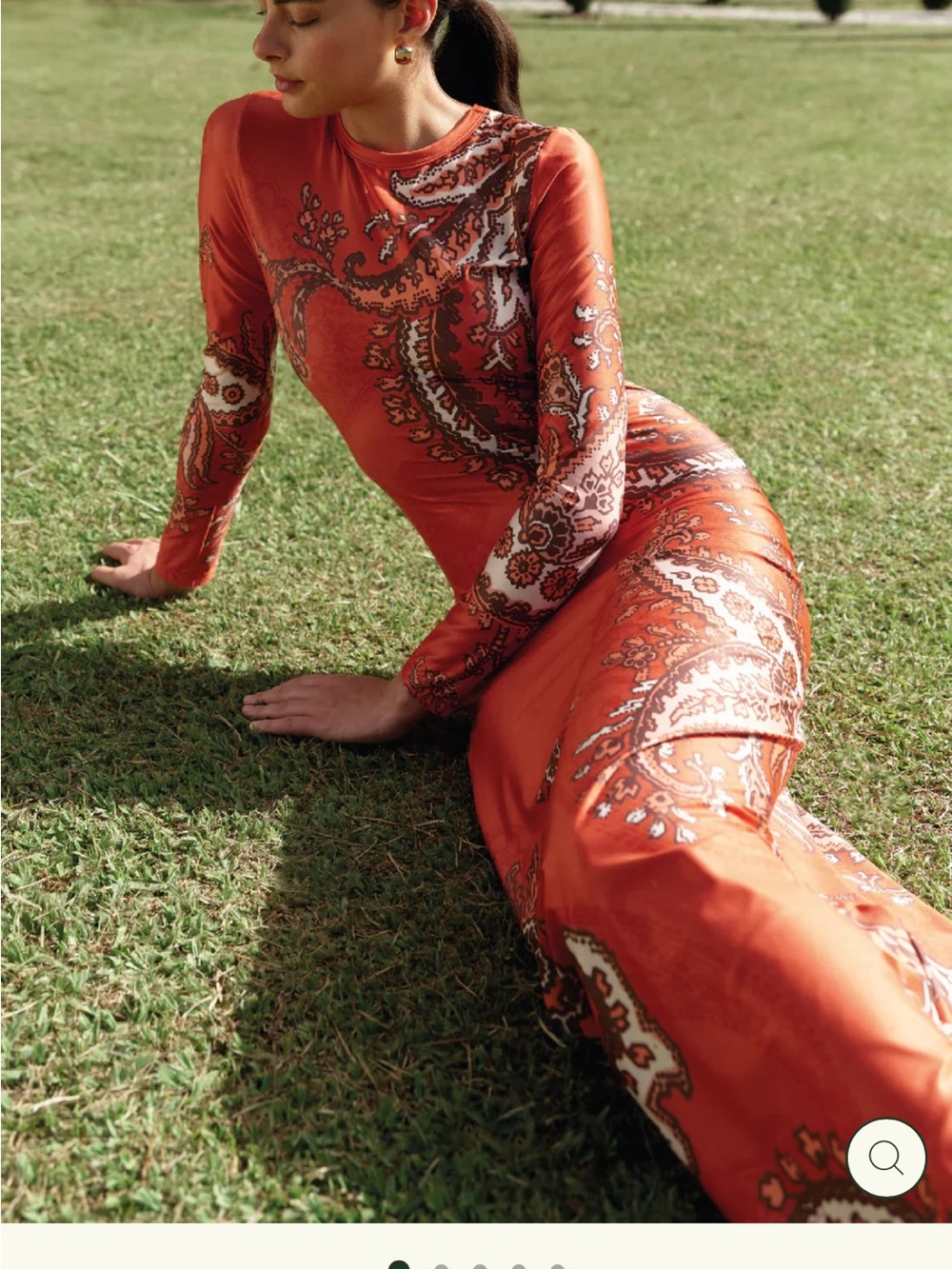 Elegant Long-Sleeve Paisley Maxi Dress in Red
